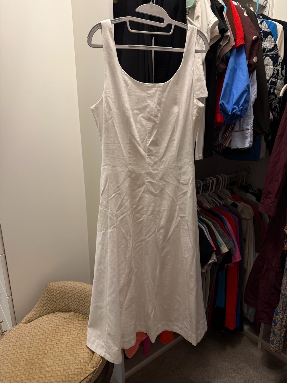 White Linen-Blend Sleeveless Midi Dress